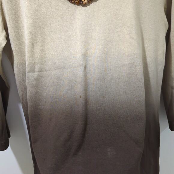 DB Life Dana Buchman Ombre Stone V-Neck 3/4 Sleeve Sweater Top Brown Wmns Sz M - Picture 3 of 8